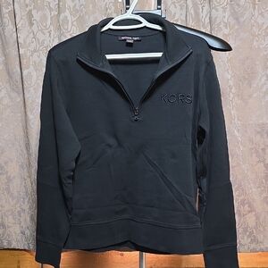 Michael Kors Black Quarter-Zip Pullover with Embroidered KORS